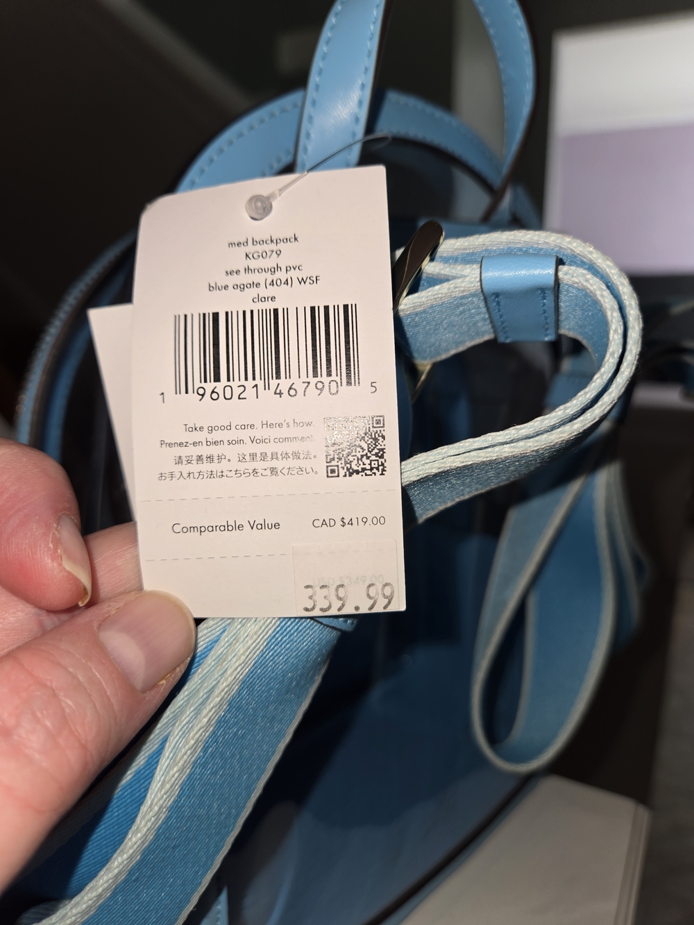 kate spade baby blue clear mini backpack - Picture 4 of 5